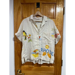 Rhode Ganima Coastal Top Munthe Linen Short Sleeve Novelty Shirt Size Small